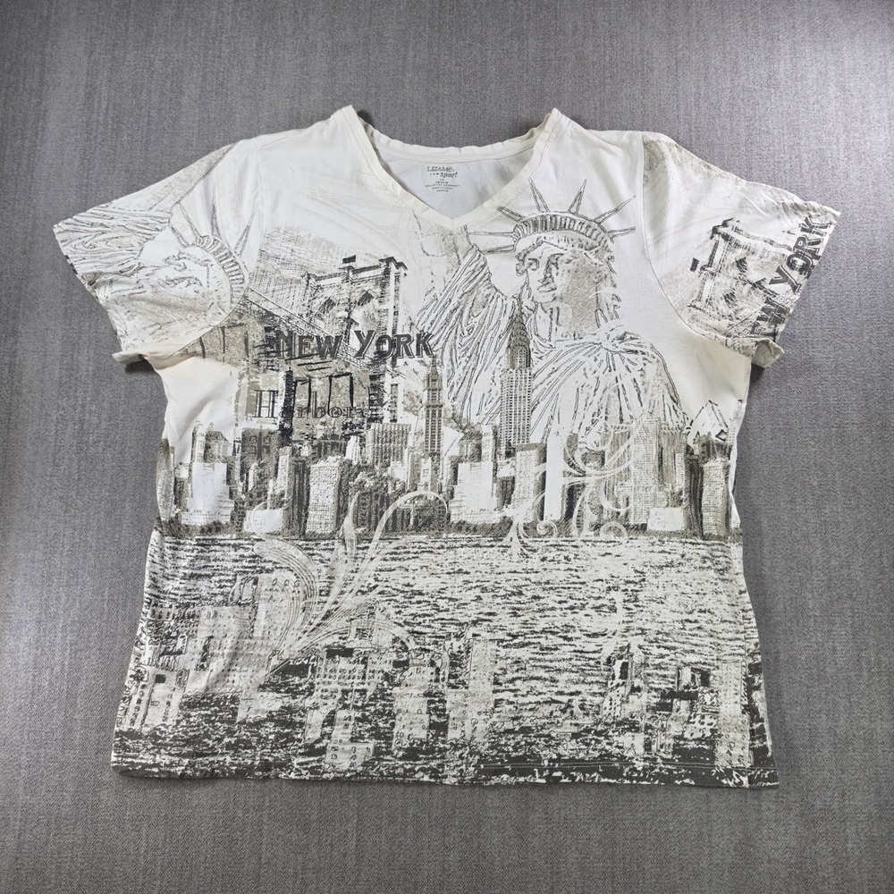 Liz‎ & Me Sport T-Shirt Women 1X White New York City Skyline Graphic V-Neck Tee